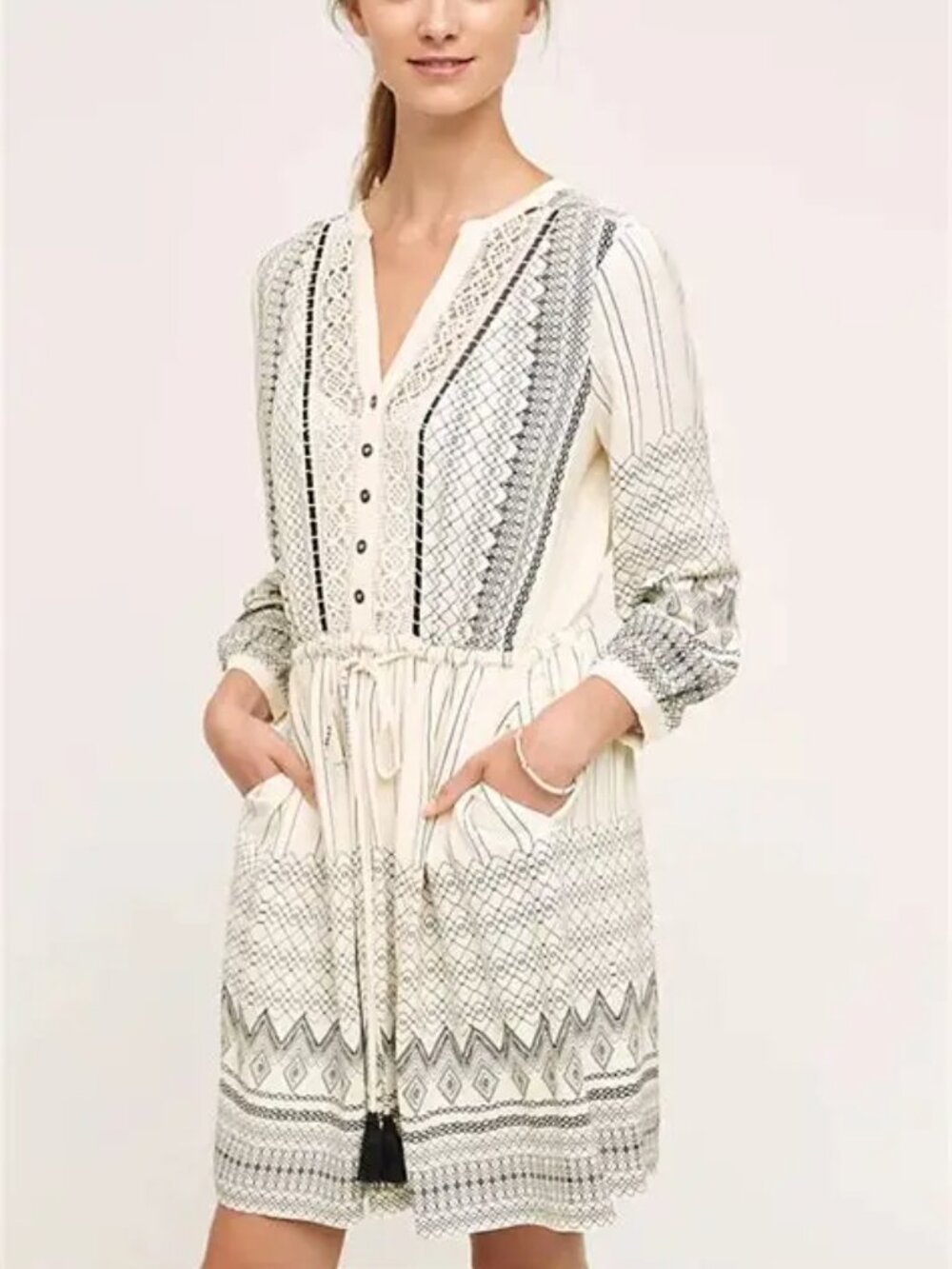 Anthropologie Floreat Perrie Crochet Dress with Pockets, Size 8,